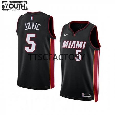 Maillot Basket Miami Heat Nikola Jovic 5 Nike 2022-23 Icon Edition Noir Swingman - Enfant
